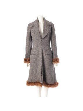 Chanel 97 A Wool Long Coat Outerwear Gray 38